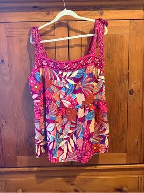 City Chic Pink Floral Tie-Shoulder Tank Top